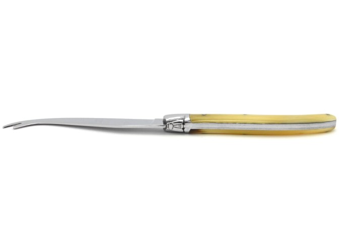 Laguiole cheese set, 12 cm blonde horn handle, shiny finish