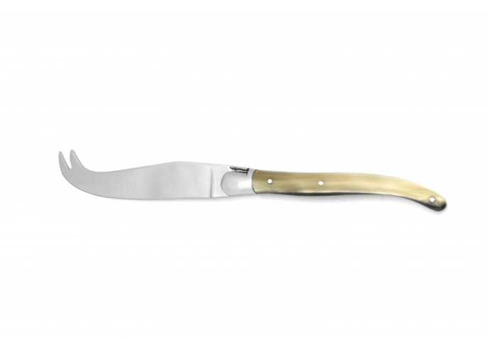 Laguiole cheese knife, 12 cm blonde horn tip handle, shiny finish