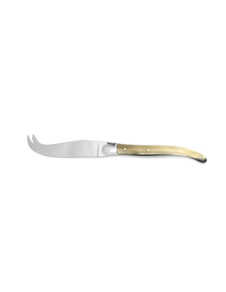 Laguiole cheese knife, 12 cm blonde horn tip handle, shiny finish