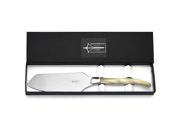 Pelle à tarte Laguiole, manche en pointe de corne blonde de 12 cm, finition brillant