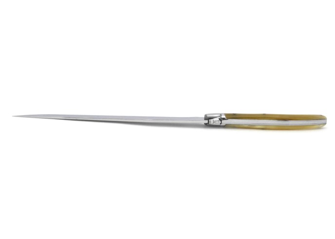 Service à découper Laguiole, manche en pointe de corne blonde de 12 cm, finition brillant