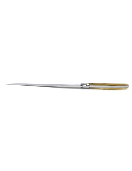 Service à découper Laguiole, manche en pointe de corne blonde de 12 cm, finition brillant