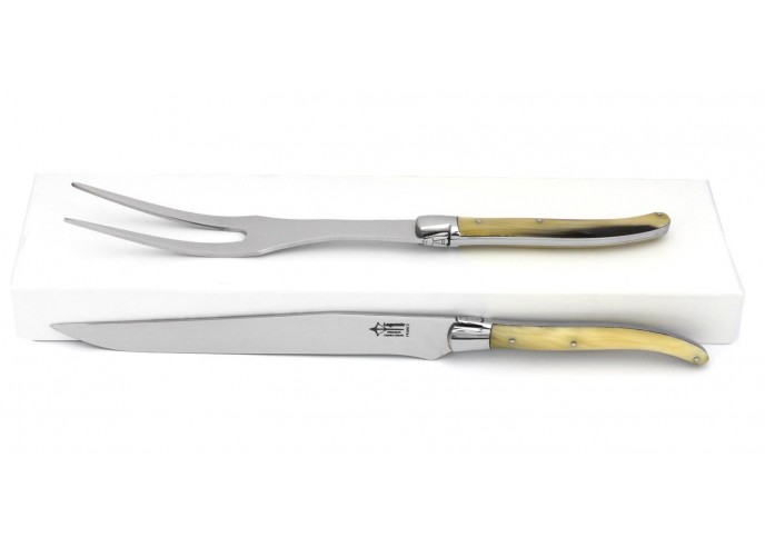 Laguiole cutting service, 12 cm blonde horn tip handle, shiny finish