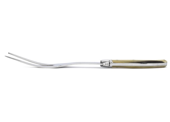 Service à découper Laguiole, manche en pointe de corne blonde de 12 cm, finition brillant