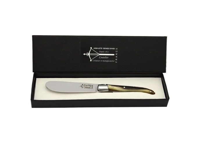 Tartineur Laguiole, manche en pointe de corne blonde de 8 cm, finition brillant