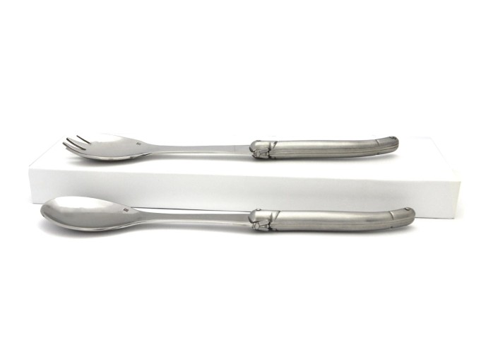 Service à salade Laguiole, manche tout inox finition mat, lavable en machine