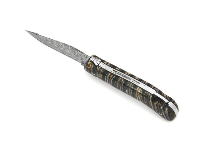 Laguiole folding knife Grande Nature Damascus blade, 12 cm mammoth molar handle, shiny finish