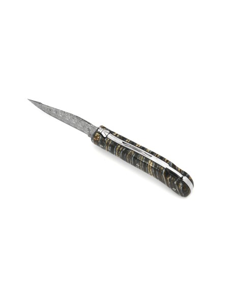 Laguiole folding knife Grande Nature Damascus blade, 12 cm mammoth molar handle, shiny finish