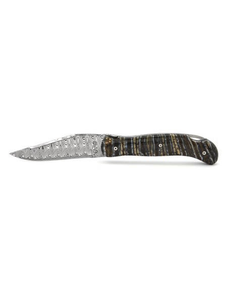 Laguiole folding knife Grande Nature Damascus blade, 12 cm mammoth molar handle, shiny finish