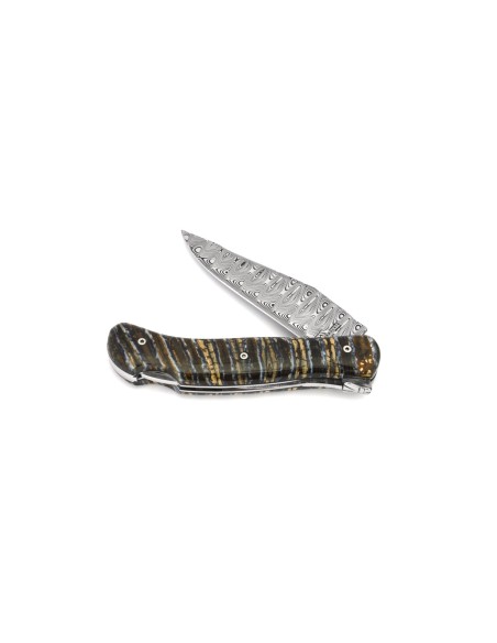 Laguiole folding knife Grande Nature Damascus blade, 12 cm mammoth molar handle, shiny finish