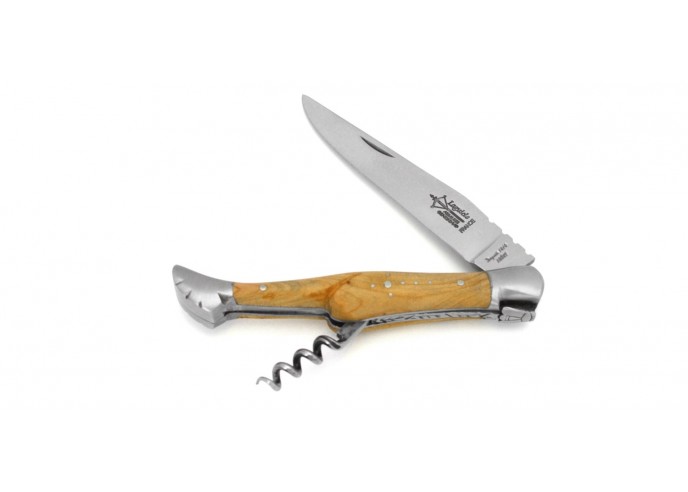 Laguiole folding knife Prestige, blade and corkscrew, 12 cm juniper wood handle, matt finish