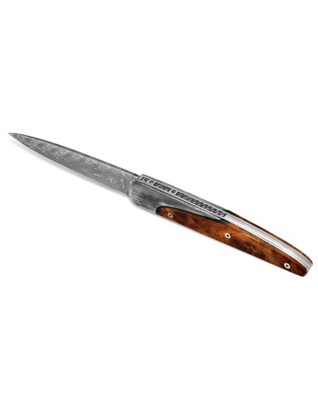 Arbalète knife, 2015 Coutellia model, Damascus Blade, 12 cm thuya handle