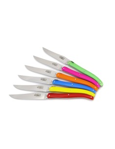 Box with 6 Laguiole steak knives, fluo acrylic handle, shiny finish