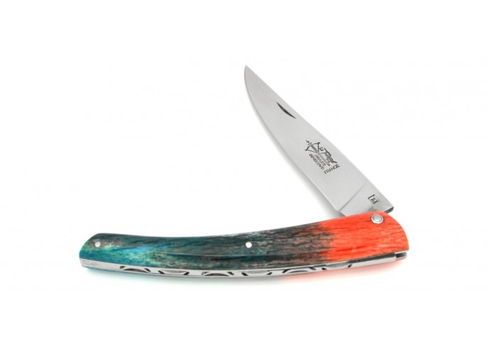Le Thiers ® folding knife guilloché, 12 cm colored bone handle, shiny finish