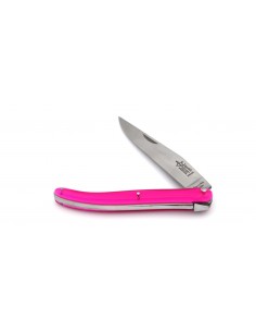 Laguiole folding knife, 12 cm pink acrylic handle, shiny finish