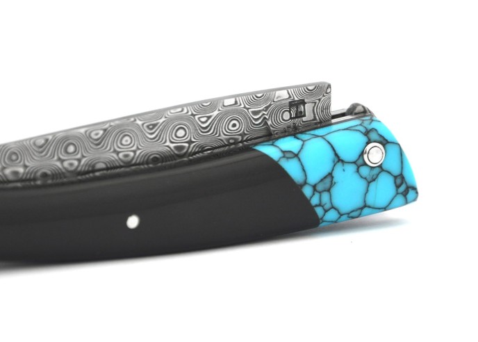 Le Thiers ® Collection folding knife, damascus steel blade, 12 cm buffalo horn handle, shiny finish