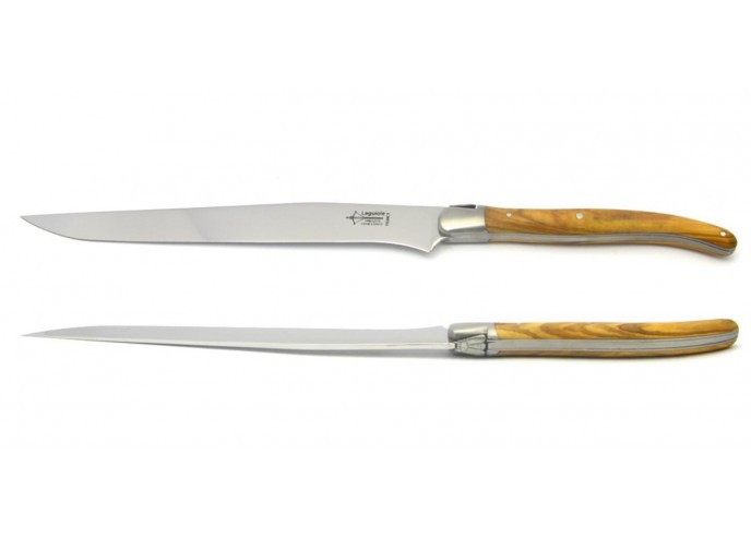 Laguiole cutting knife, 12 cm olive wood handle, matt finish