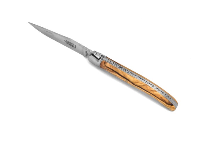 Laguiole Prestige folding knife, 12 cm olive wood handle, matt finish