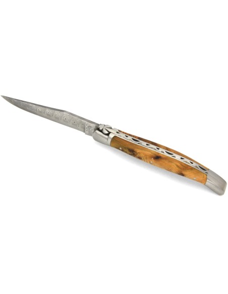 Laguiole Collection folding knife, Damascus blade, 12 cm juniper wood handle, matt finish