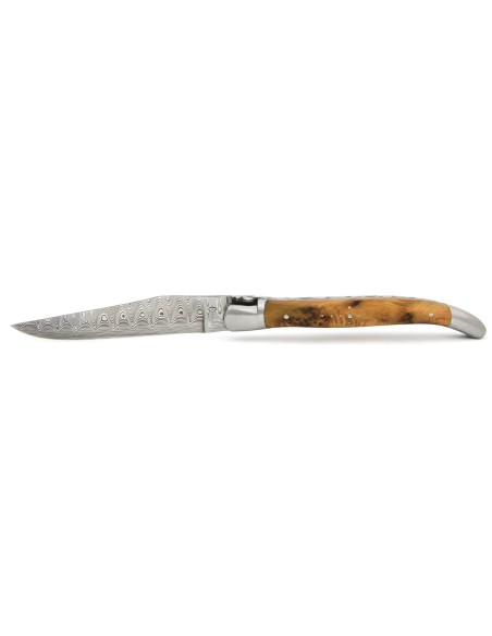 Laguiole Collection folding knife, Damascus blade, 12 cm juniper wood handle, matt finish
