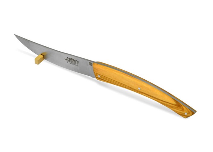 Coffret de 6 couteaux de table Le Thiers ®  original, plein manche en olivier, finition mat