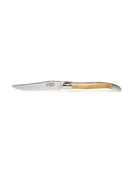 6 prestige Laguiole steak knives , blonde horn tip handle, shiny finish, 23 cm