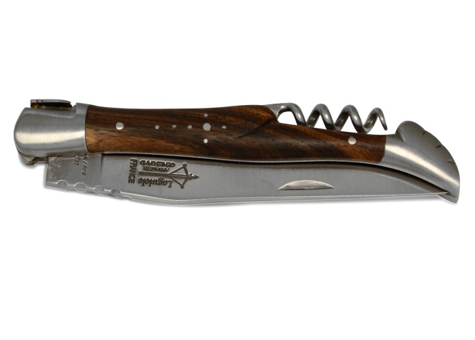 Laguiole Prestige folding knife, blade & corkscrew, walnut wood handle