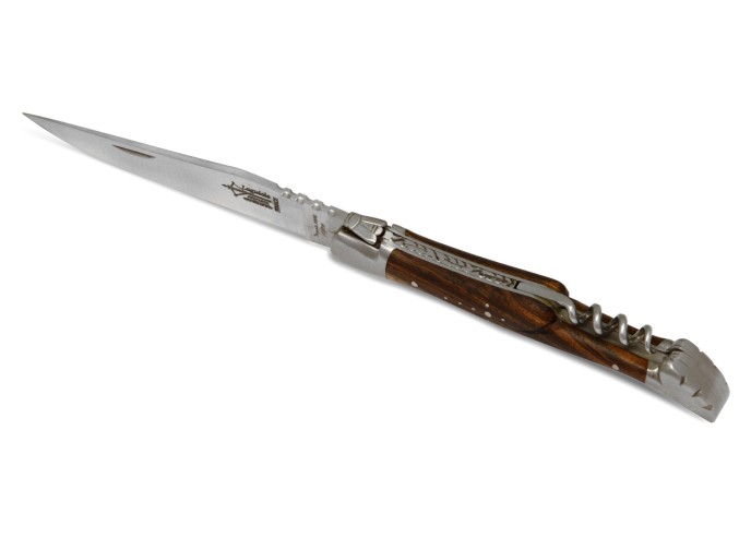 Laguiole pliant Prestige, lame & tire-bouchon, manche en noyer
