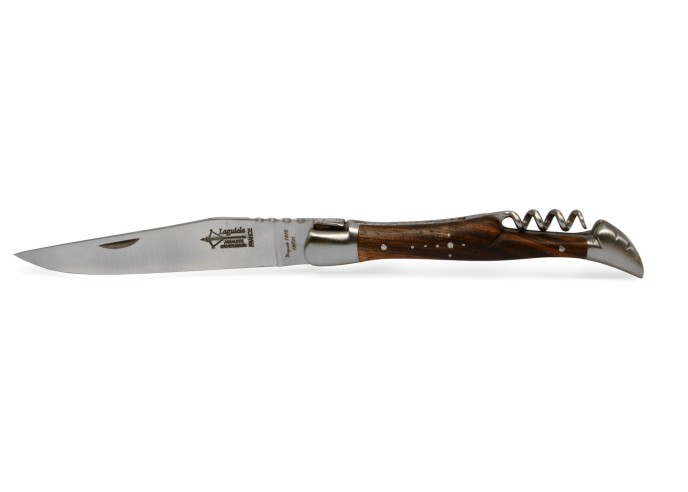 Laguiole Prestige folding knife, blade & corkscrew, walnut wood handle