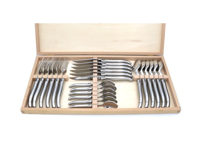 Laguiole cutlery set, 24 pieces, full stainless steel handle, shiny finish