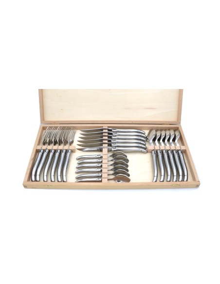 Laguiole cutlery set, 24 pieces, full stainless steel handle, shiny finish