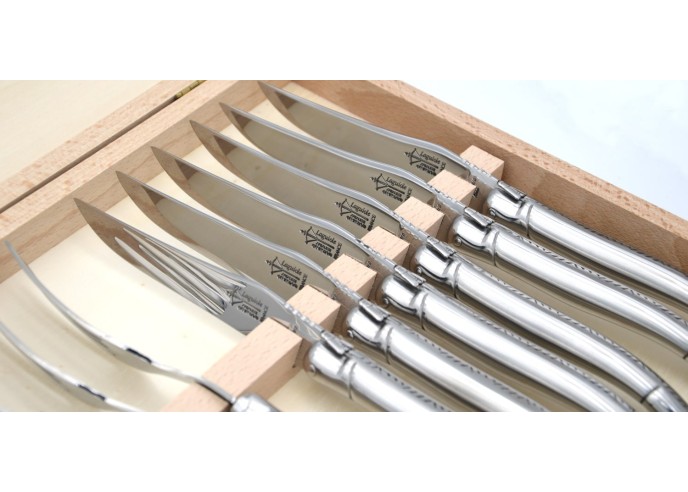 Ménagère Laguiole 12 pièces, manche en tout inox, finition brillant