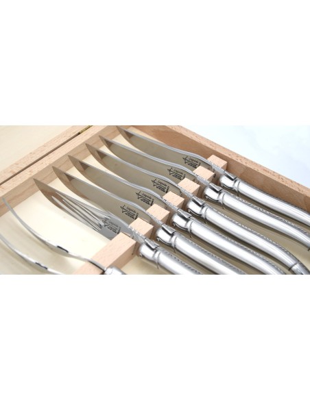Laguiole table cutlery set, 12 pieces, full stainless steel handle, shiny finish