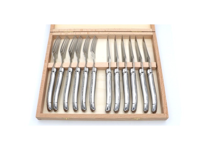 Ménagère Laguiole 12 pièces, manche en tout inox, finition brillant