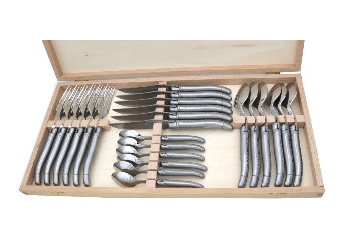 Ménagère Laguiole 24 pièces, manche en tout inox, finition mat