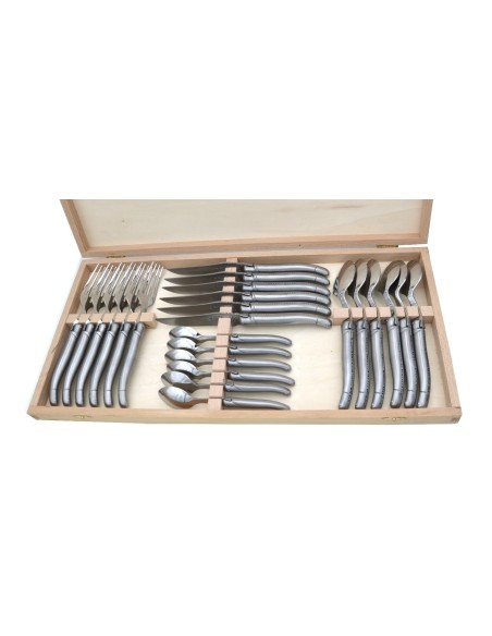 Laguiole cutlery set 24 pieces, full handle stainless steel, matt finish