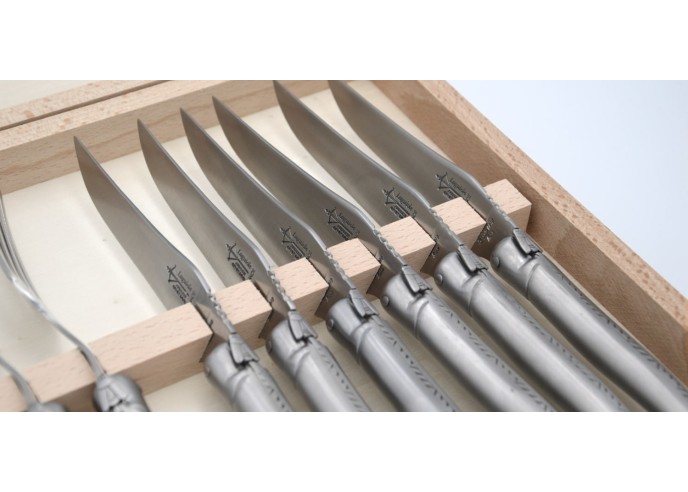 Ménagère Laguiole 12 pièces, manche en tout inox, finition mat