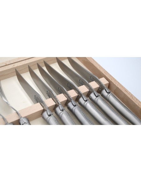 Ménagère Laguiole 12 pièces, manche en tout inox, finition mat