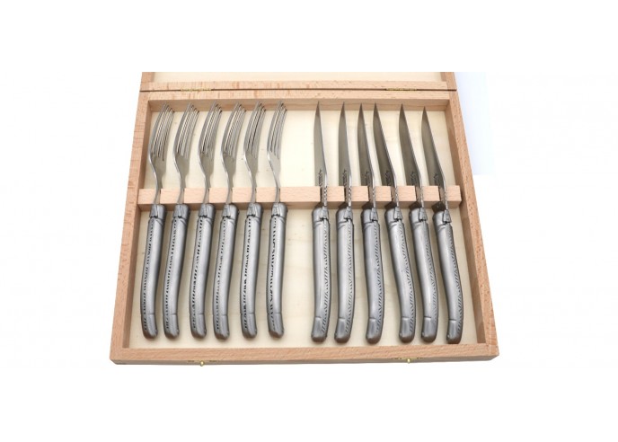 Laguiole table cutlery set, 12 pieces, full stainless steel handle, matt finish