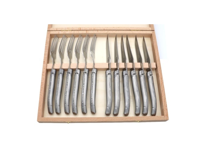Ménagère Laguiole 12 pièces, manche en tout inox, finition mat