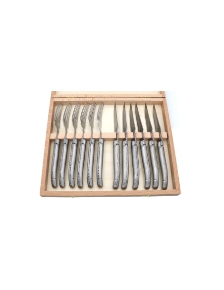 Laguiole table cutlery set, 12 pieces, full stainless steel handle, matt finish