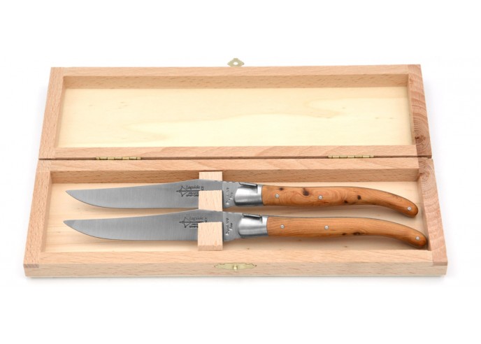 2 Laguiole steak knives of 23 cm, juniper wood handle, matt finish