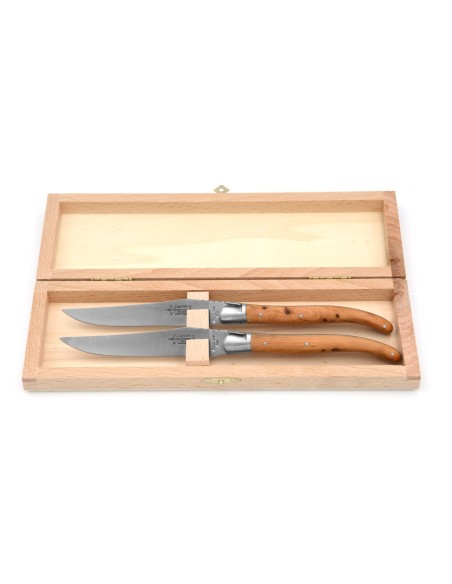 2 Laguiole steak knives of 23 cm, juniper wood handle, matt finish