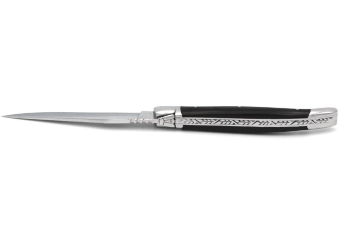 Laguiole pliant Prestige, lame seule, manche en ébène de 12 cm, finition brillant
