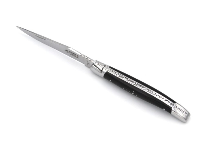 Laguiole pliant Prestige, lame seule, manche en ébène de 12 cm, finition brillant