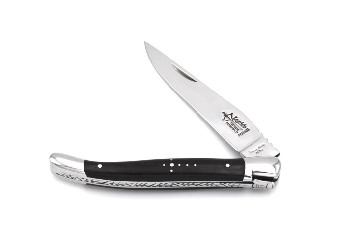Laguiole folding knife Prestige, 12 cm ebony wood handle, shiny finish