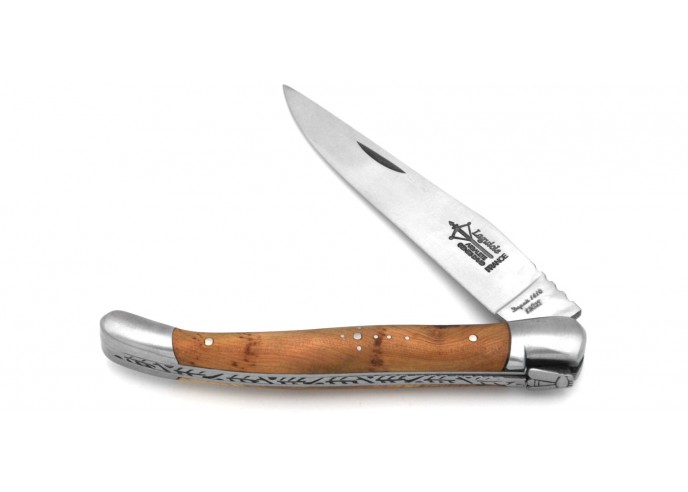 Laguiole Prestige folding knife, 12 cm juniper wood handle, matt finish