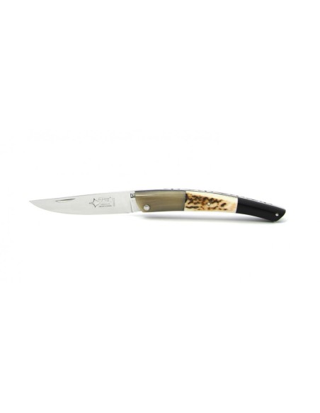Le Thiers ® pliant, guilloché main, 3 cornes (pointe de corne, bois de cerf et buffle) de 12 cm, finition brillant