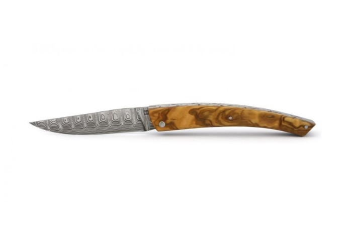 Le Thiers® knife Damascus blade olive wood handle - Arbalète G.David