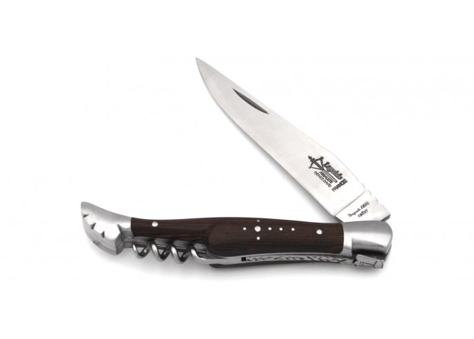 Laguiole Prestige folding knife, blade & corkscrew, 12 cm wenge wood handle, matt finish